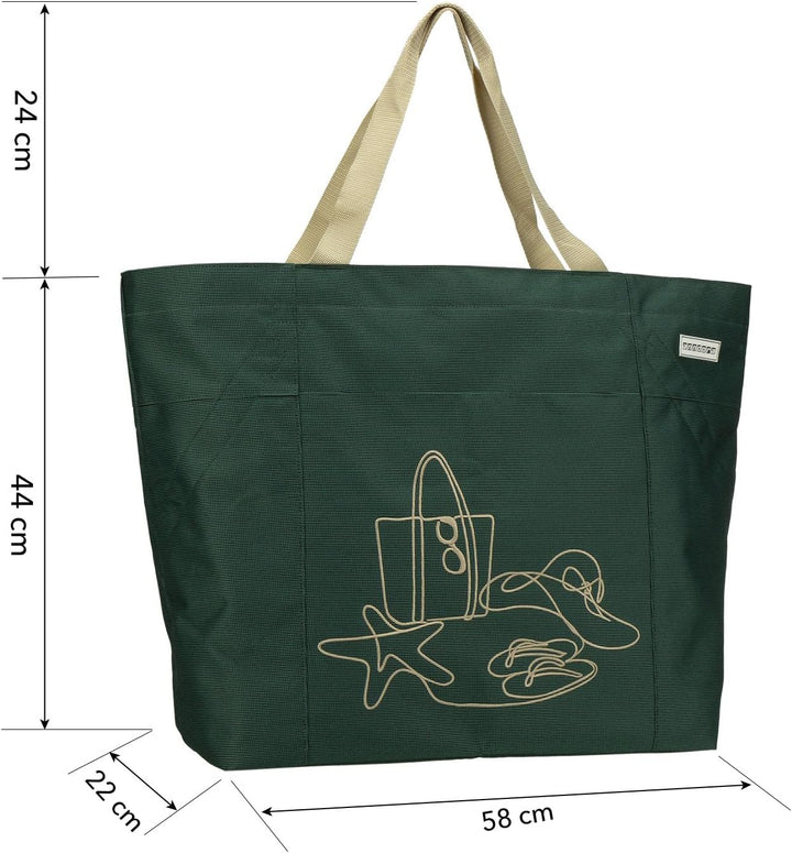 anndora XXL Shopper GREEN - Strandtasche 40 Liter Schultertasche Einkaufstasche dunkelgrün bestickt,