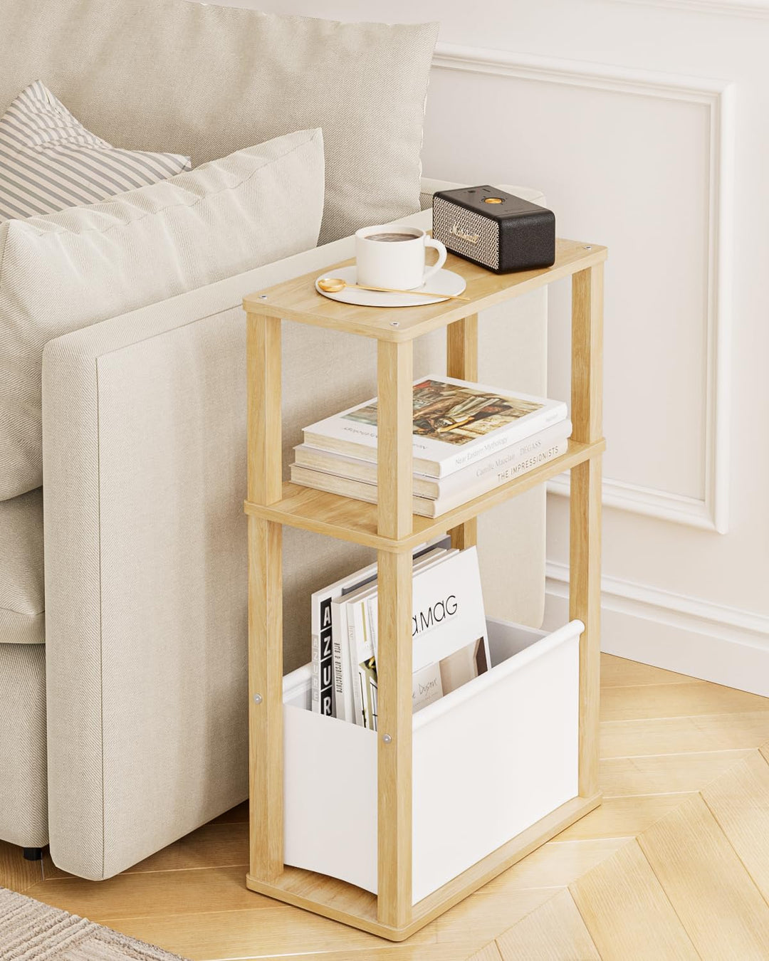 Beistelltisch Schmal mit Stauraum, Schmale Beistelltisch mit Beutel, 3-stufiger schmale Nachttisch,