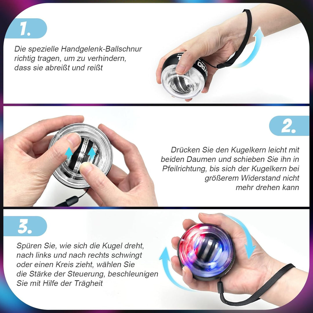 Gyroball,Handgelenktrainer-Ball,Handgelenkstärker,6-stufiger Widerstands/Lichtsteuerung,Gyroskopisch