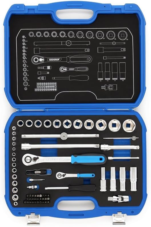 GEDORE Steckschlüsselsatz, Set 69-teilig, 1/4 + 1/2 Zoll, Werkzeug, Nüsse Knarre Bits, für KFZ, 19 B