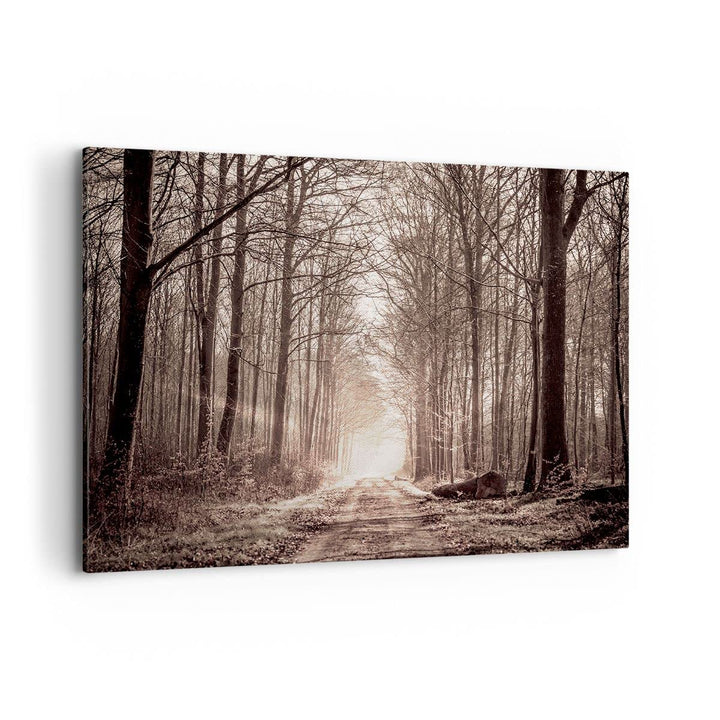 Bilder auf Leinwand 100x70cm Leinwandbild mit Rahmen Wald Strasse Baum Gross Wanddeko Bild Schlafzim