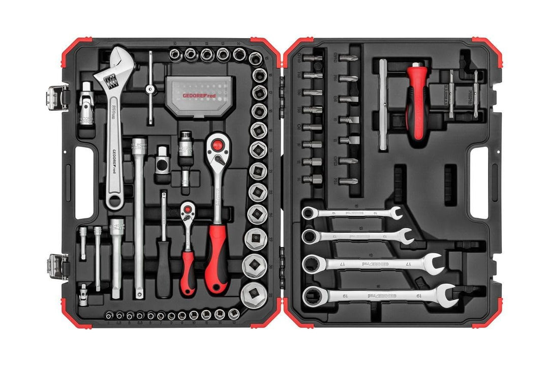 GEDORE red Steckschlüsselsatz, Set 97tlg, 1/2 1/4 Zoll Antrieb, Adapter Werkzeug, Knarre Nüsse Bitha