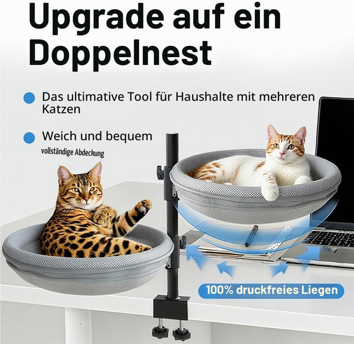 Katzenbett Schreibtisch,Kann 360°Drehen,Höhenverstellbar,Mit 4 Abnehmbaren Und Waschbaren Bettbezüge