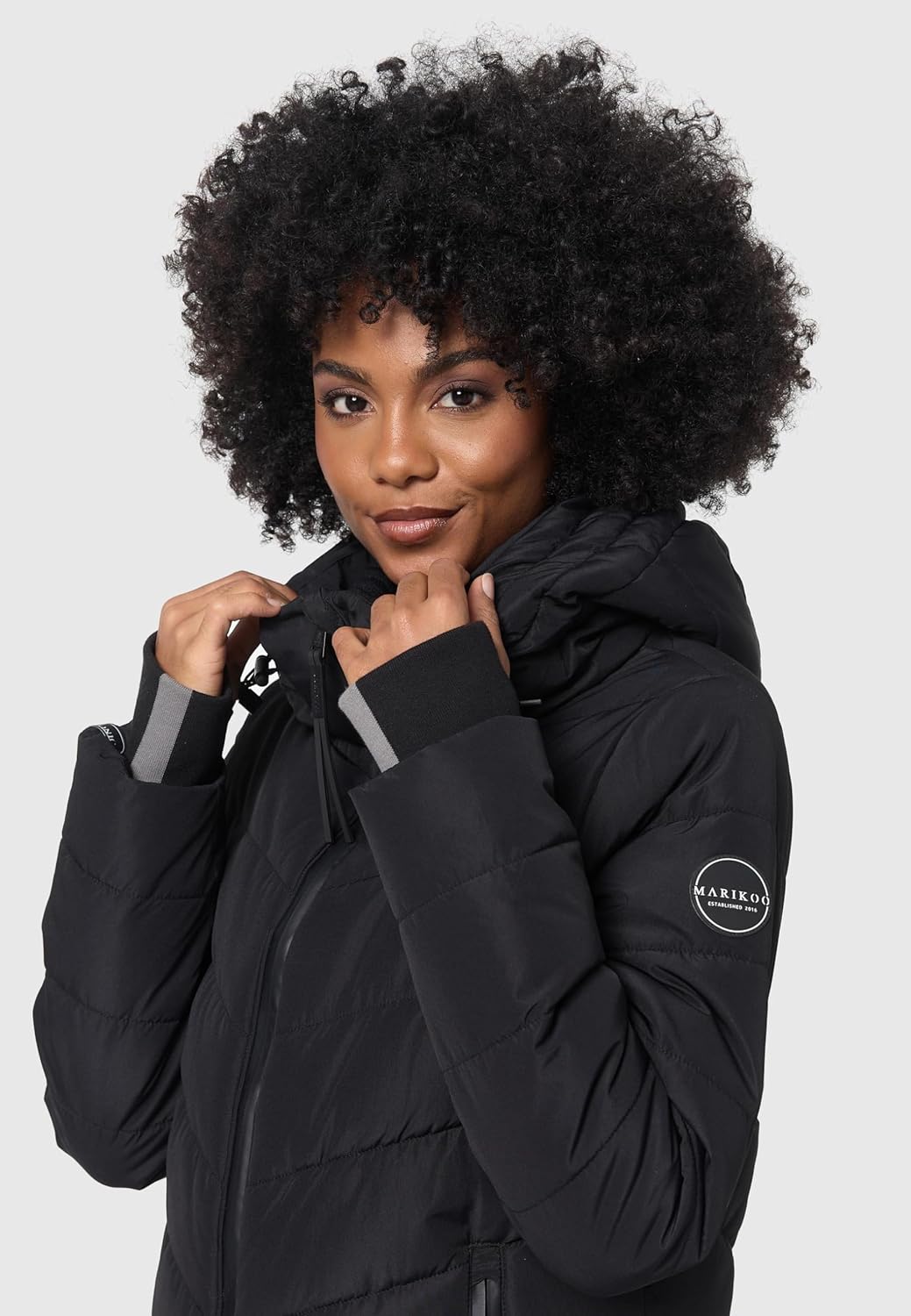 MARIKOO Damen Winterjacke warme Steppjacke mit abnehmbarer Kapuze Samuiaa XVI XS-3XL XL Schwarz, XL