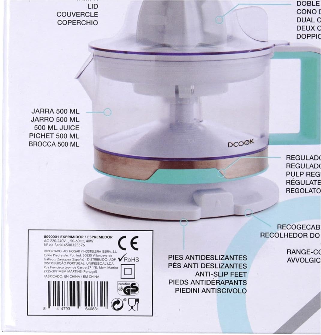Dcook Gallery Elektrische Entsafter, 40 W, 0,5 l, 19 x 15 x 15 cm, ABS, Acrylnitril-Butadien-Styrol