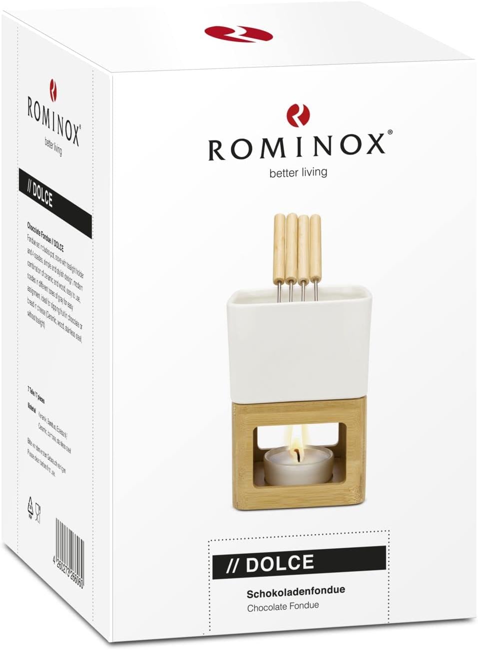 ROMINOX Geschenkartikel Schokoladenfondue // Dolce mit Topf, Stövchen, Teelichthalterung und 4 Pikse