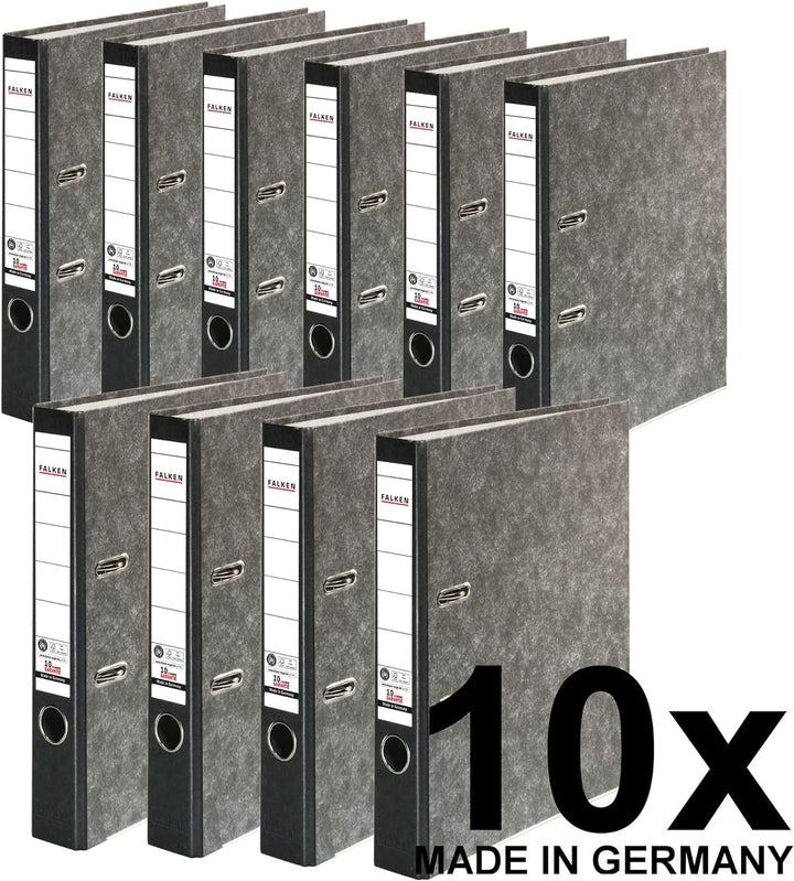 Original Falken 10er Pack Recycling-Ordner Wolkenmarmor. Made in Germany. 5 cm schmal DIN A4 schwarz