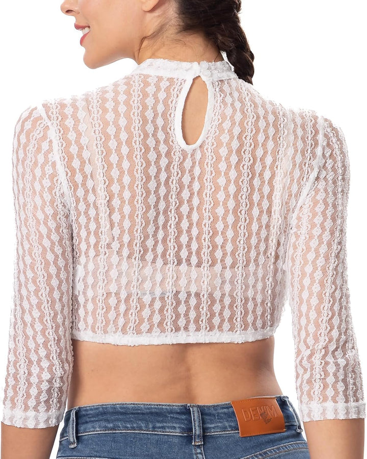 Kelliar Dirndlbluse Damen Trachtenbluse Creme Dirndl Bluse für Bavarian Oktoberfest 34 Creme-72, 34