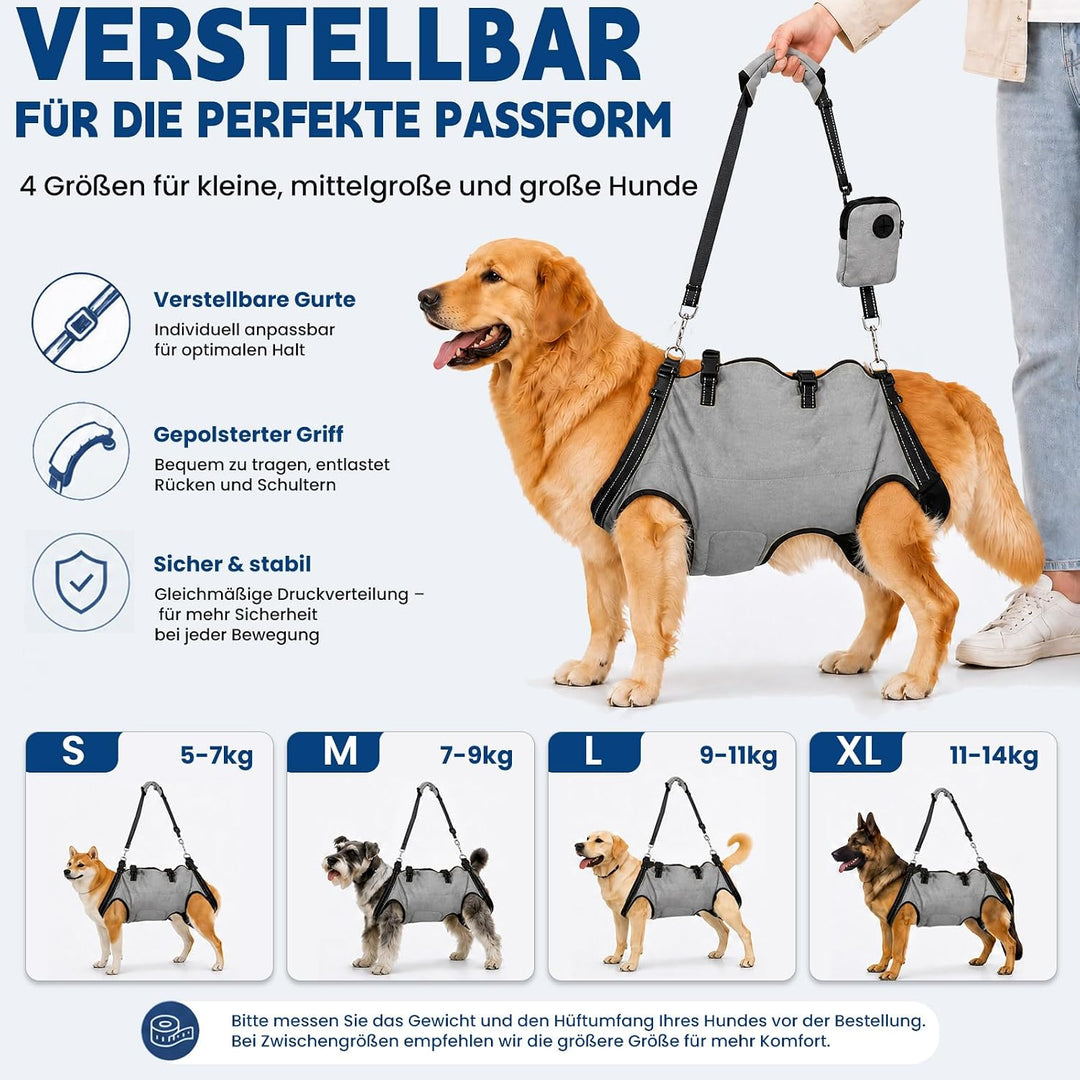 Hundetragehilfe mit Griff – Verstellbares Hundegeschirr für Vorder- &amp; Hinterbeine, Mobilitätsunterst