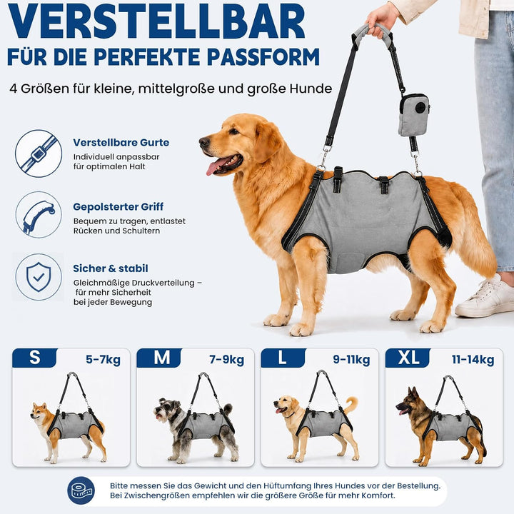 Hundetragehilfe mit Griff – Verstellbares Hundegeschirr für Vorder- &amp; Hinterbeine, Mobilitätsunterst