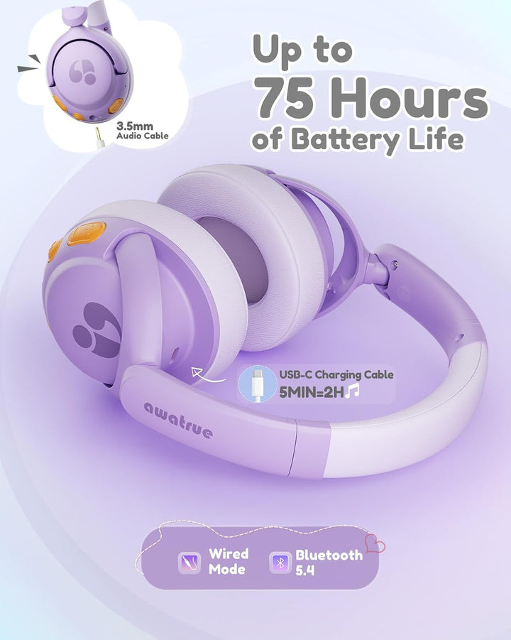 Bluetooth Kopfhörer Kinder, 85dBA Sicheres Volumen, Bluetooth 5.4, BPA Frei/CPC Zertifiziert, 75 Std