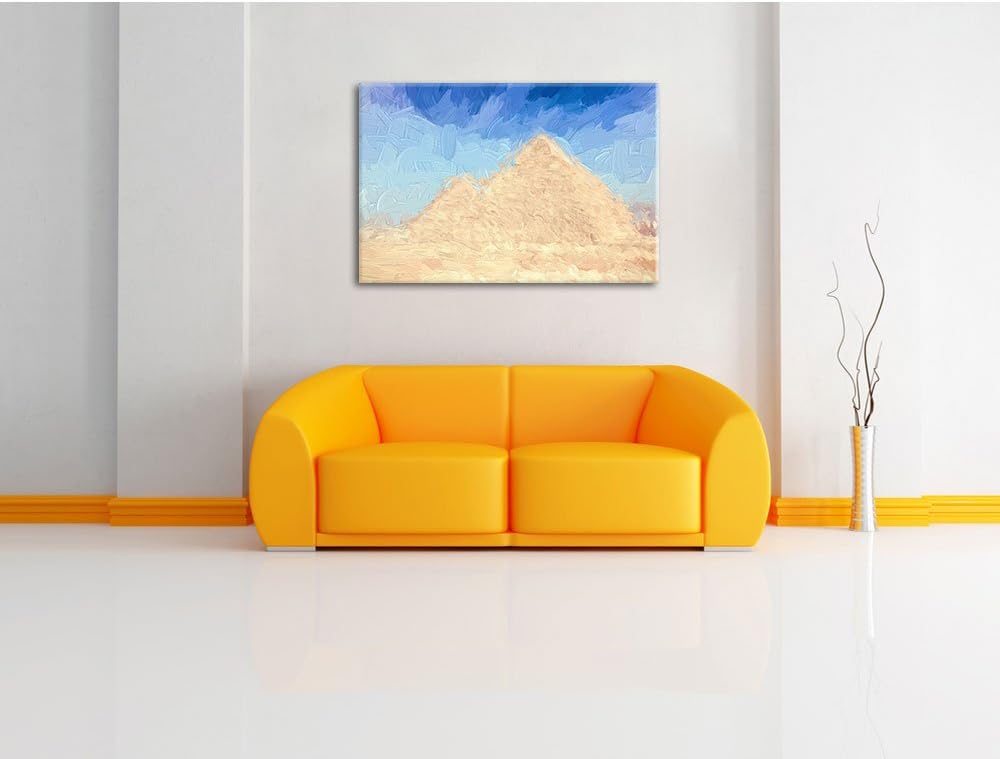 Pixxprint Pyramiden von Gizeh in Ägypten Pinsel Effekt, Format: 100x70 auf Leinwand, XXL riesige Bil