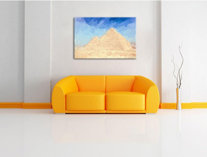 Pixxprint Pyramiden von Gizeh in Ägypten Pinsel Effekt, Format: 100x70 auf Leinwand, XXL riesige Bil