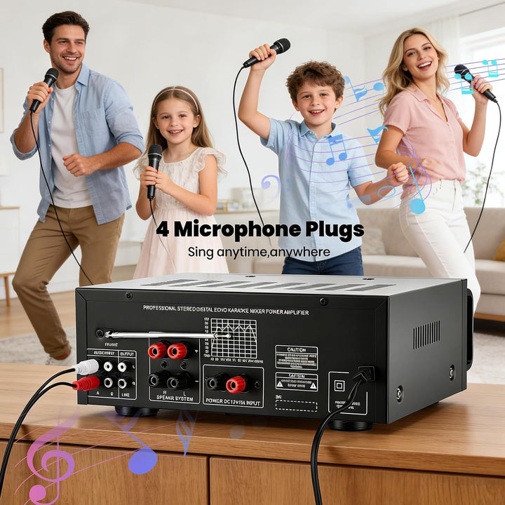 HiFi Verstärker Stereo Bluetooth Verstärker mit Fernbedienung, 2 Kanal Endstufe mit 5-Band-EQ, HiFi