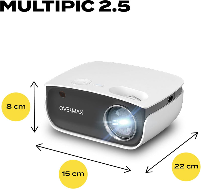 Overmax Multipic Full HD Beamer, LED Projektor, Bildgrösse von 35 bis 120 Zoll, Fernbedienung, Heimk