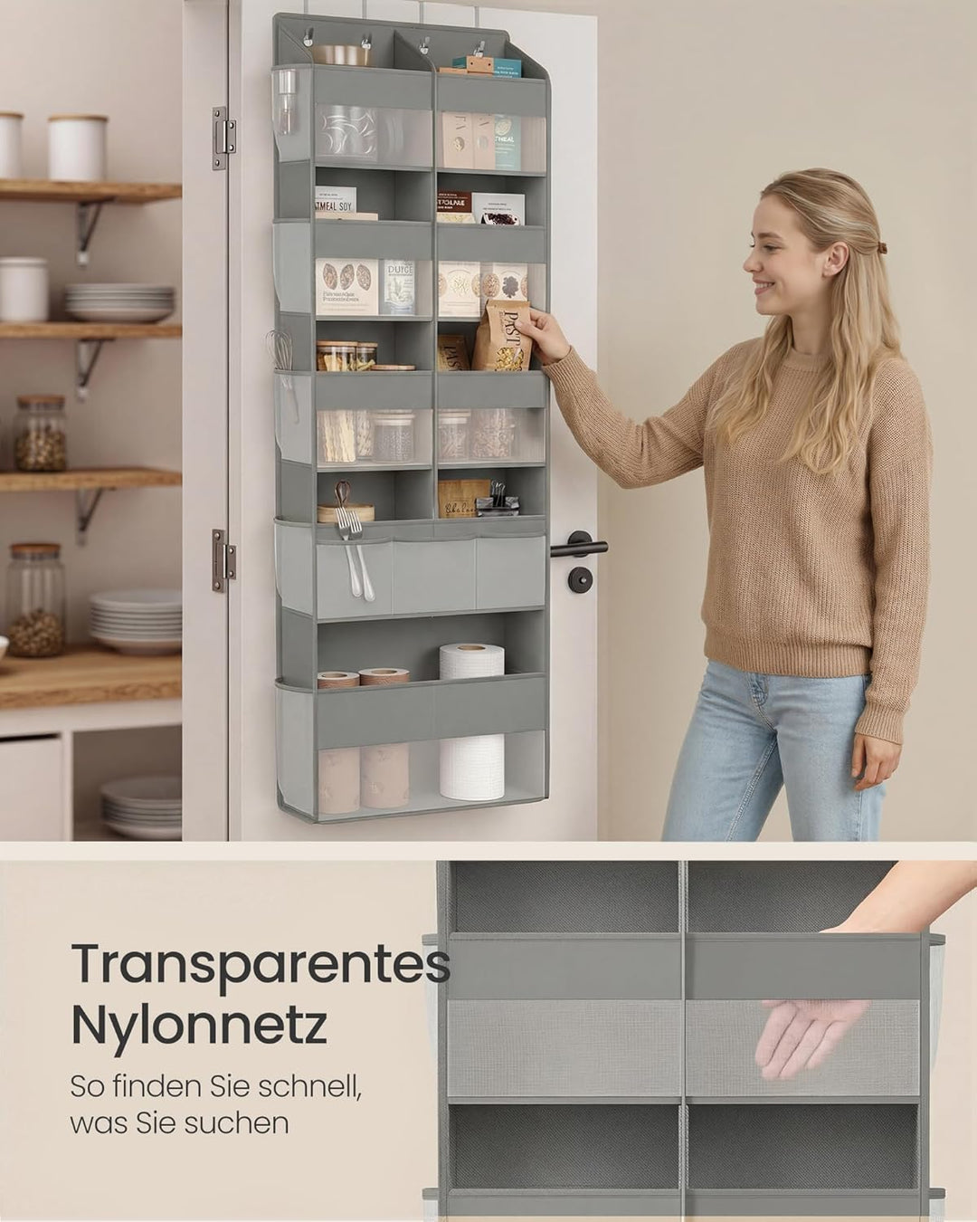 SONGMICS Tür-Organizer, 9 Fächer, Hängeregal, Hängeorganizer faltbar, Hängeaufbewahrung, 4 Metallhak