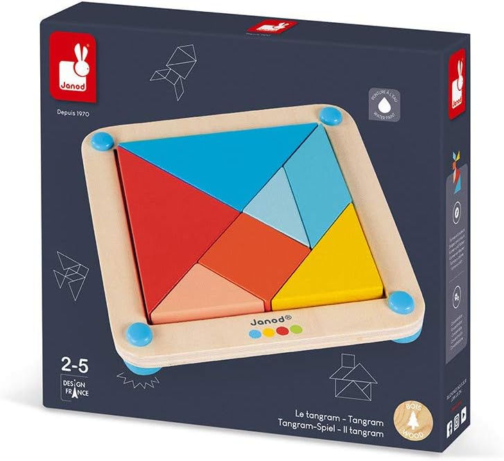 Janod - Essentiel - Das Tangram - Lernspiel aus Holz Babys und Kleinkinder - Farbe auf Wasserbasis -