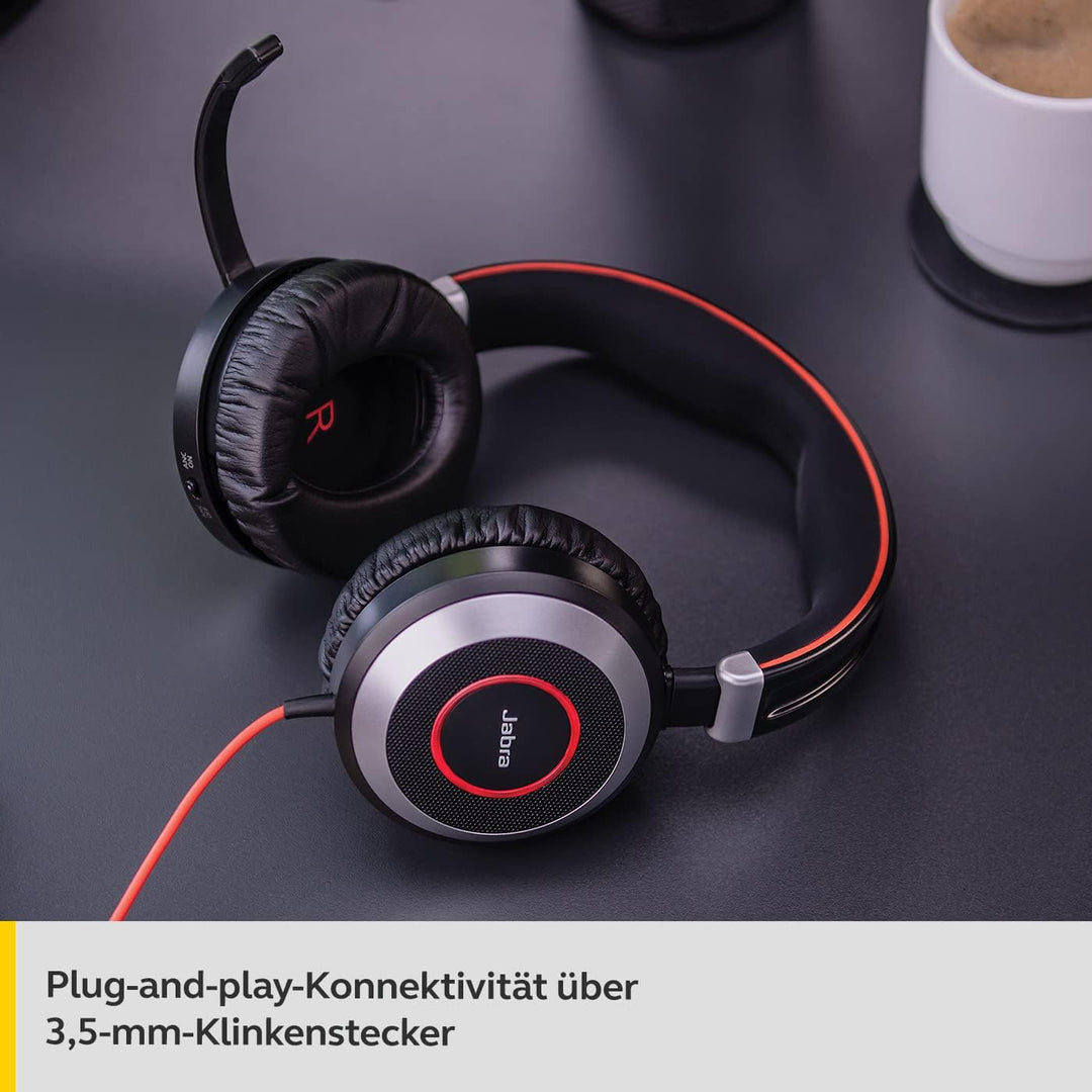 Jabra Evolve 80 UC Stereo Over-Ear Headset, kabelgebunden – Unified Communications Kopfhörer mit akt