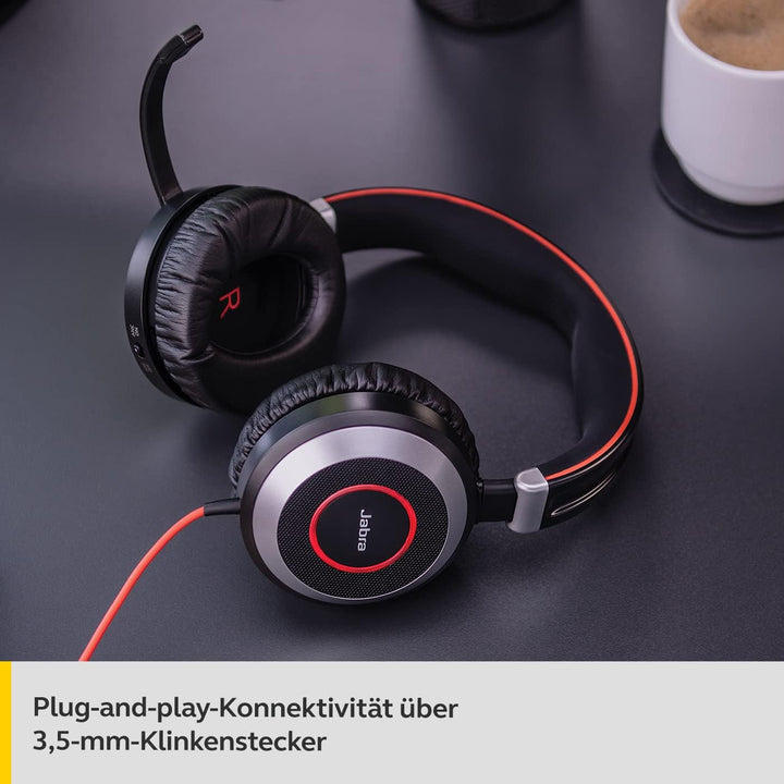 Jabra Evolve 80 UC Stereo Over-Ear Headset, kabelgebunden – Unified Communications Kopfhörer mit akt