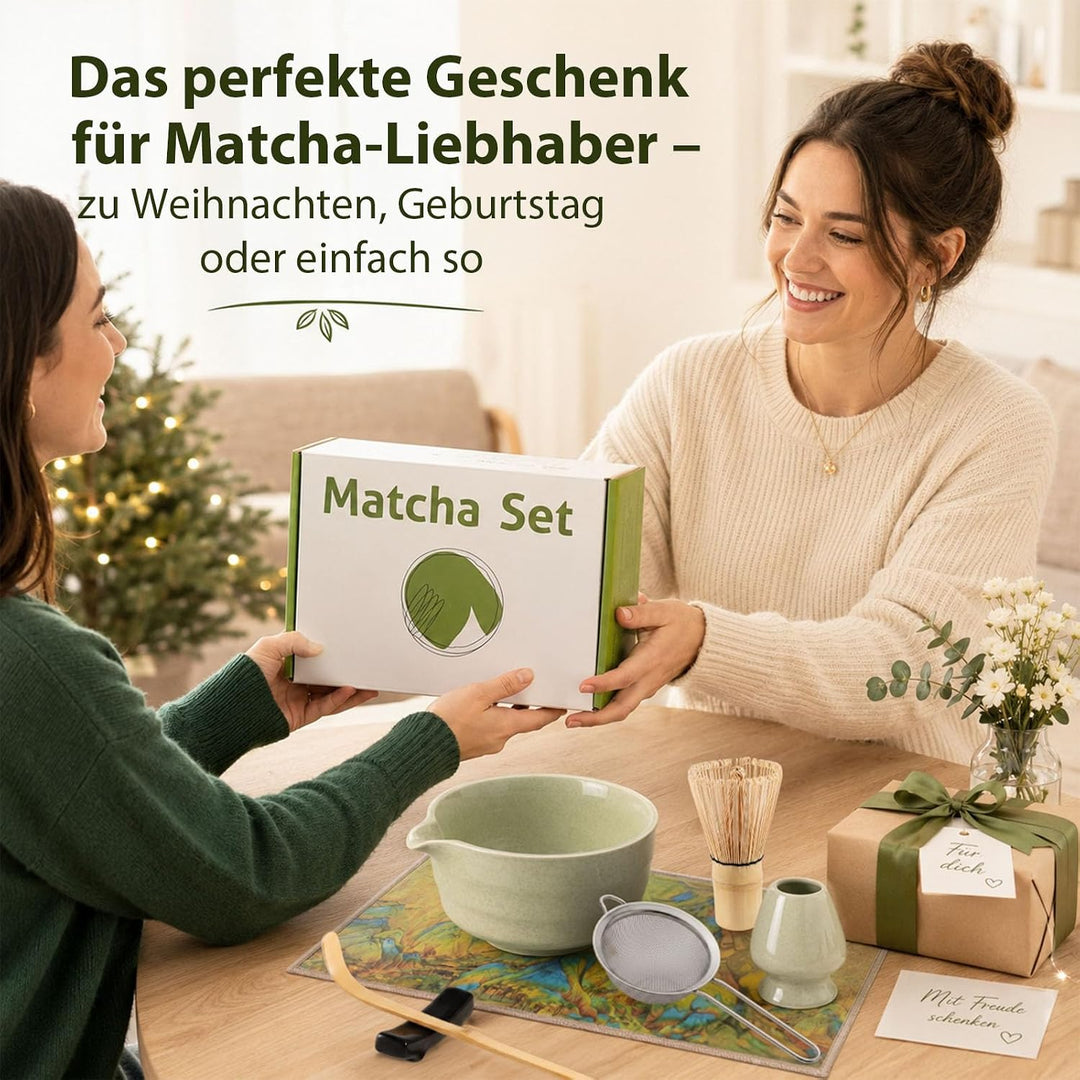 Matcha Set, 8 Stk Matcha Tee Set mit Keramik Matcha Schale mit Ausguss | Tropffreies Ausgiessen, Cre