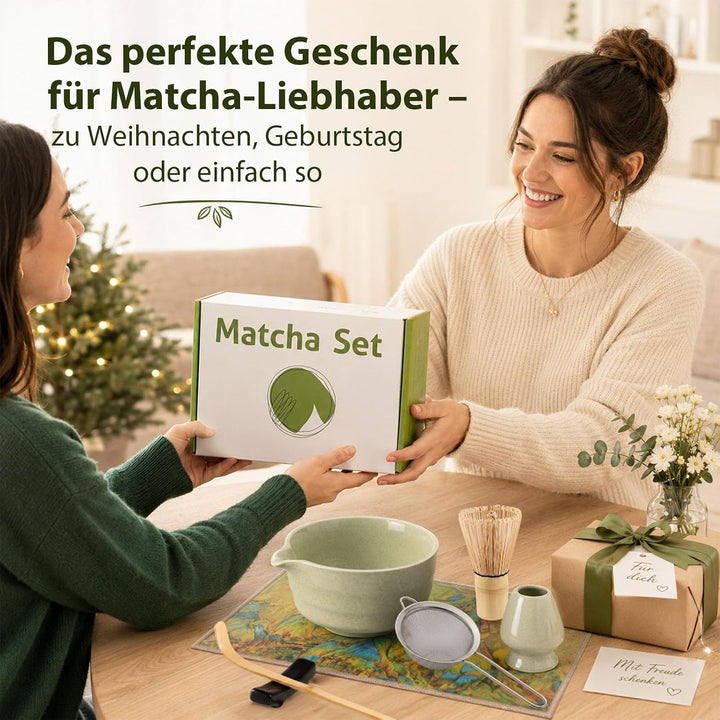 Matcha Set, 8 Stk Matcha Tee Set mit Keramik Matcha Schale mit Ausguss | Tropffreies Ausgiessen, Cre