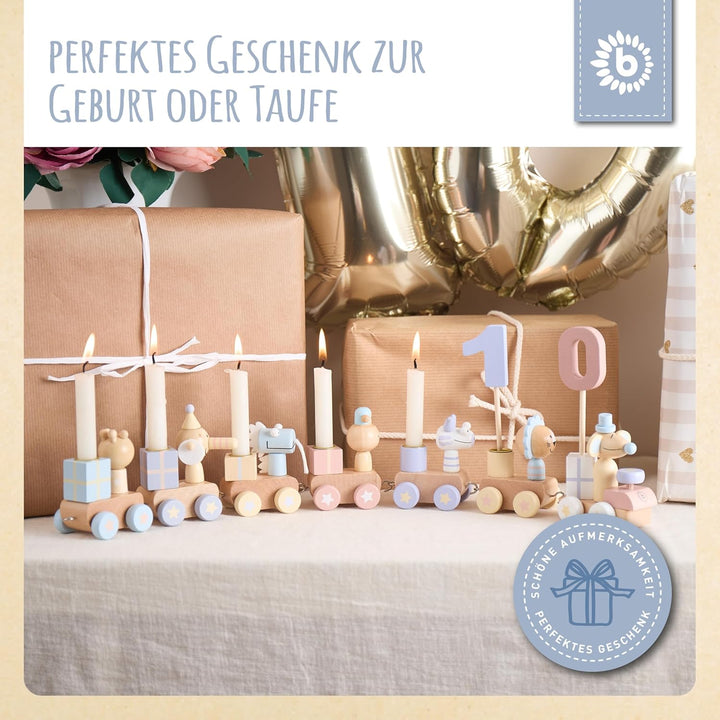 Bieco Geburtstagszug Holz - Candy Look 0-99 Jahre - Junge - Mädchen 1 Geburtstag Geburtstagsring Geb