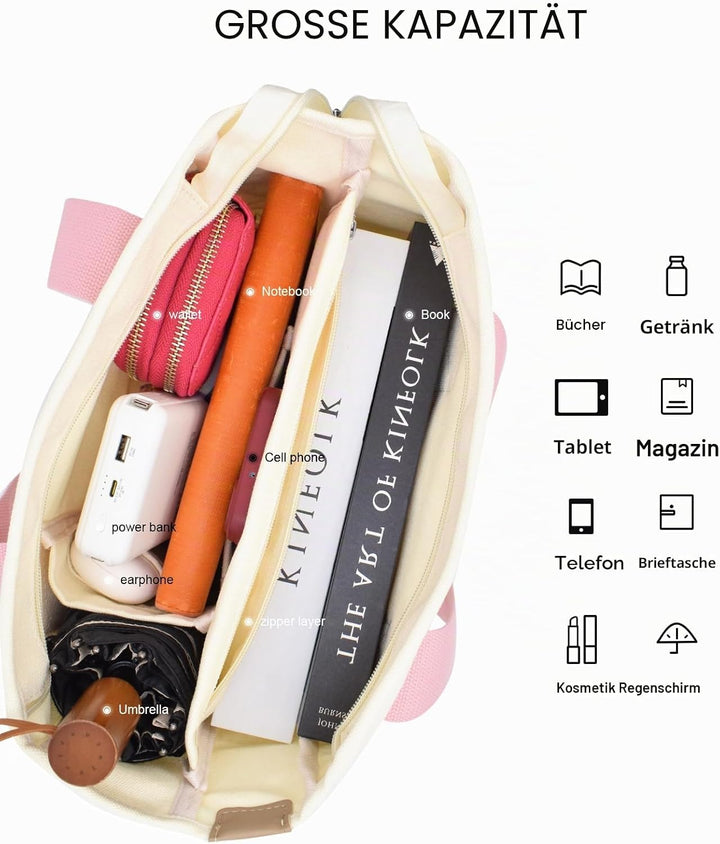 TeeYee Damen Mittelgross Handtasche Canvas Satchel Tote Bag Schultertasche Shopper für Bücher Alltag