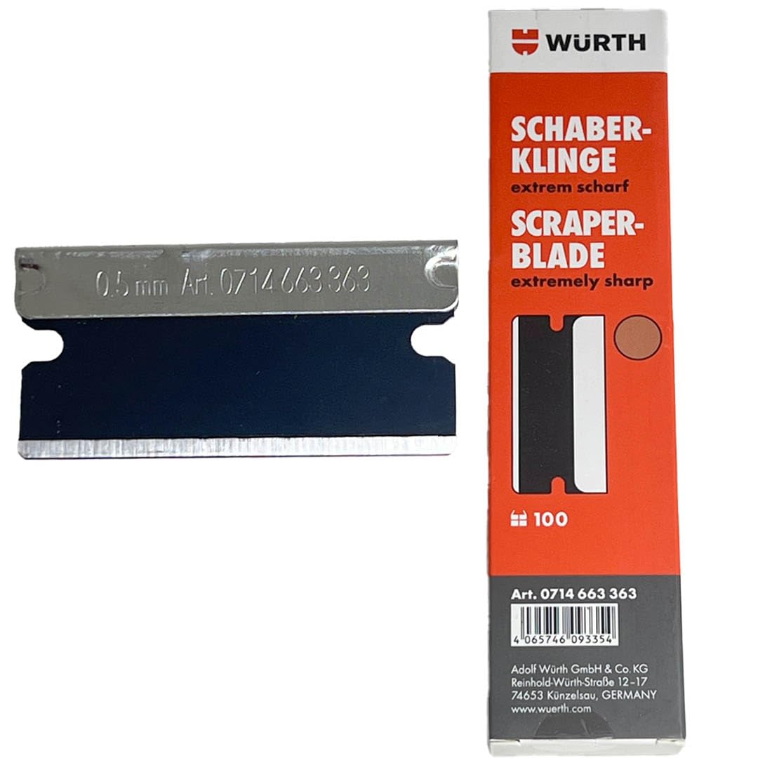 Würth 100x Schaberklingen extrem scharf schwarz für Würth Klingenschaber zum Entfernen von Kleberest
