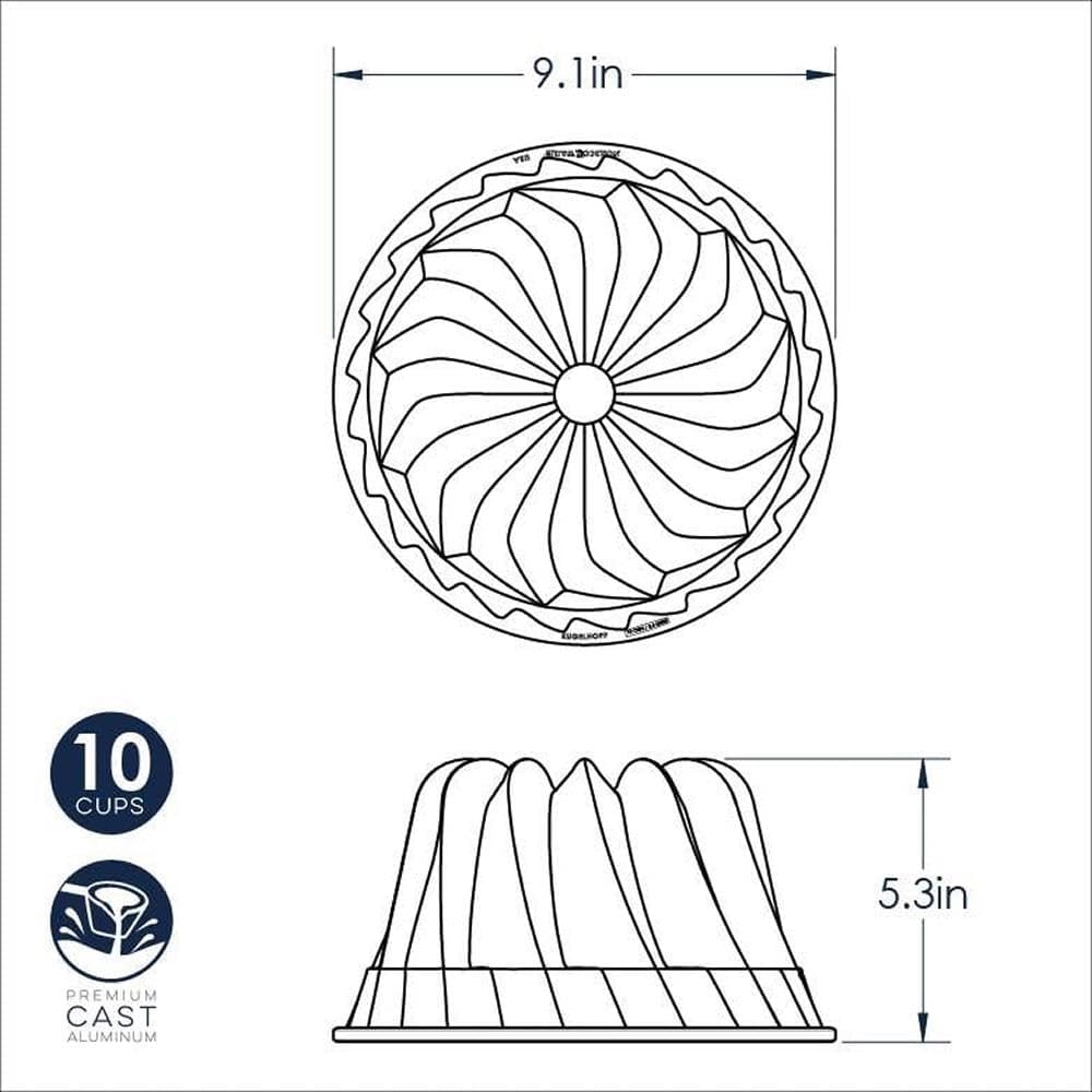 Nordicware Backform Gugelhupf, Aluminiumguss, Silber, 22,9 x 22,9 x 13,5 cm, Silber