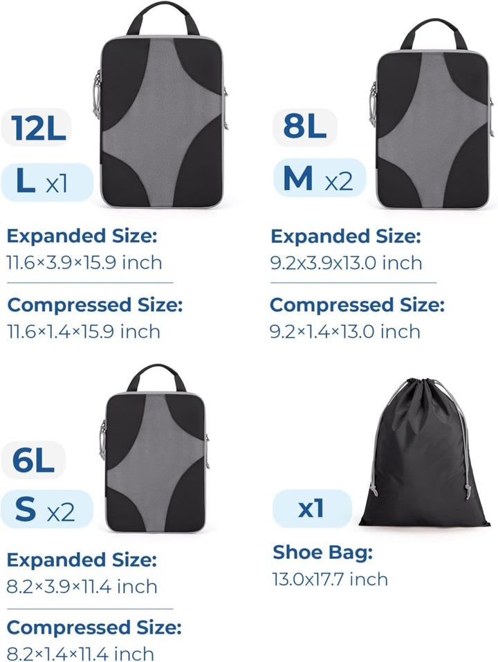 BAGSMART Packing Cubes Compression 6 Stück, Rucksack Koffer Organizer Packtaschen, Reise Kompression