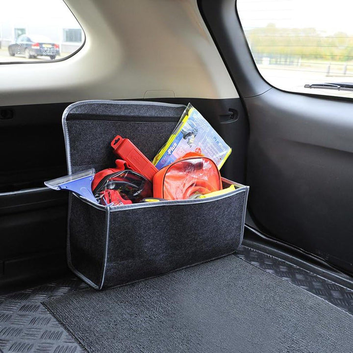 Kofferraumtasche Auto Filz Autotasche mit Klett Grau Aufbewahrungstasche Silber zusammengefaltet 235