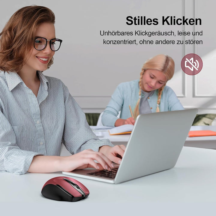 TECKNET Wiederaufladbare Bluetooth-Maus, Multi-Gerät, kabellos, leise (Tri-Mode: BT 5.0/3.0 + 2.4G),