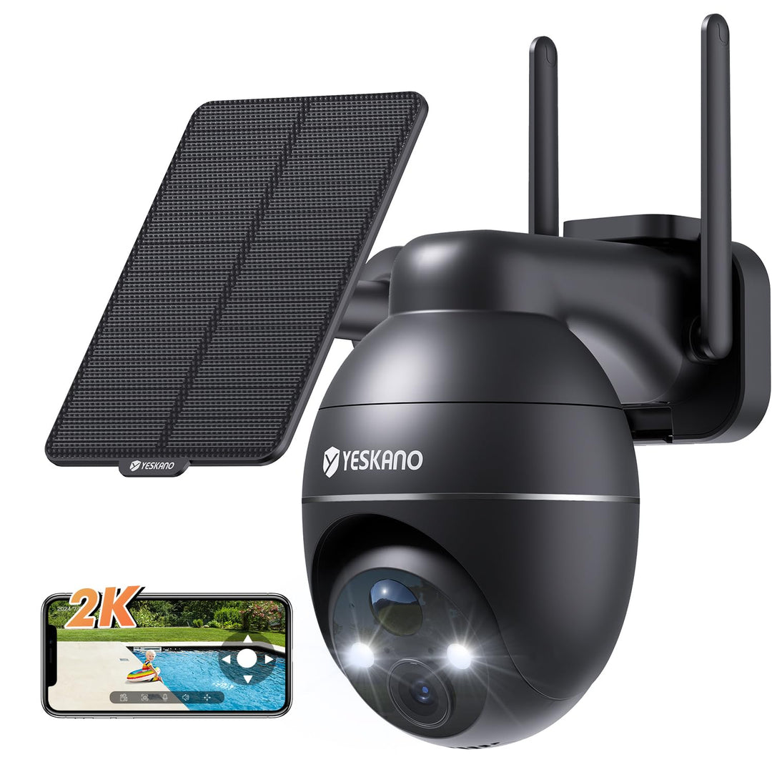 YESKANO Überwachungskamera Aussen Solar, 2K Kamera Outdoor mit 360°-Überwachung, Wlan Kamera Akku, F