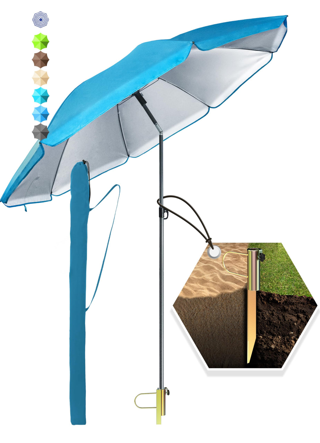 4smile SunnyJoy 3-IN-1 Set mit Sonnenschirm Strand in Blau - Strandschirm windfest stabil 180 cm mit