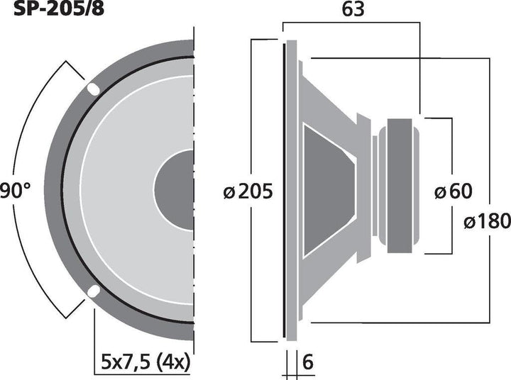 MONACOR SP-205/8 Universal-Breitbandlautsprecher, 8 W, 8 Ohm, schwarz