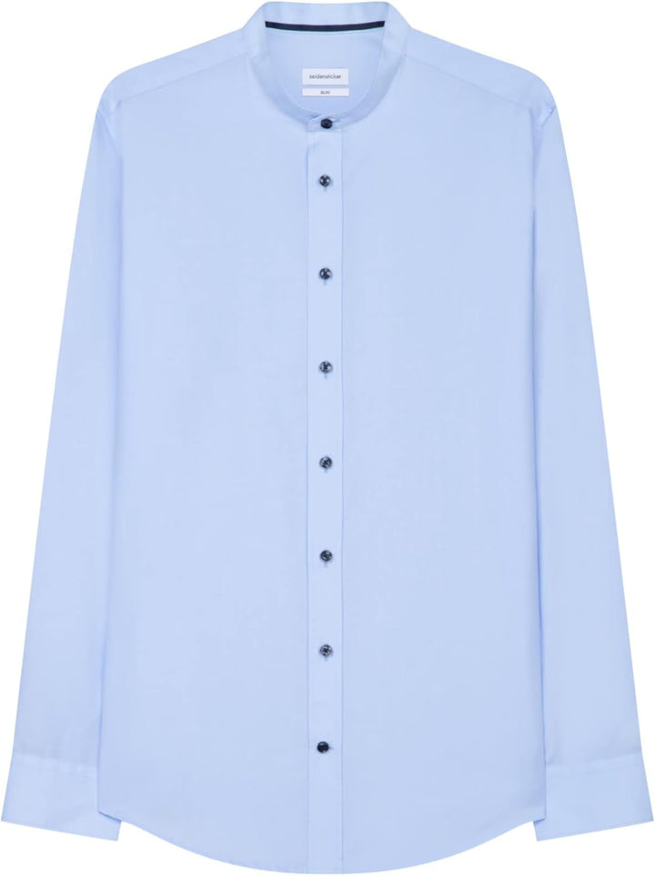 Seidensticker Herren Business Hemd Slim 1/1 Stehkragen Bügelfrei 100% Baumwolle Business Hemd Hellbl