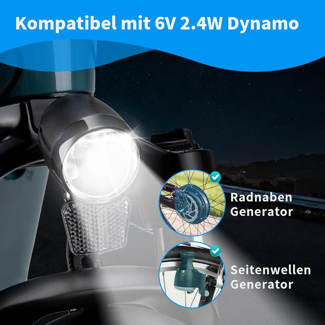 E-Bike LED Fahrradlicht Dynamo Vorne mit Lichtautomatik Standlicht, 60 LUX StVZO Zugelassen Dynamo F