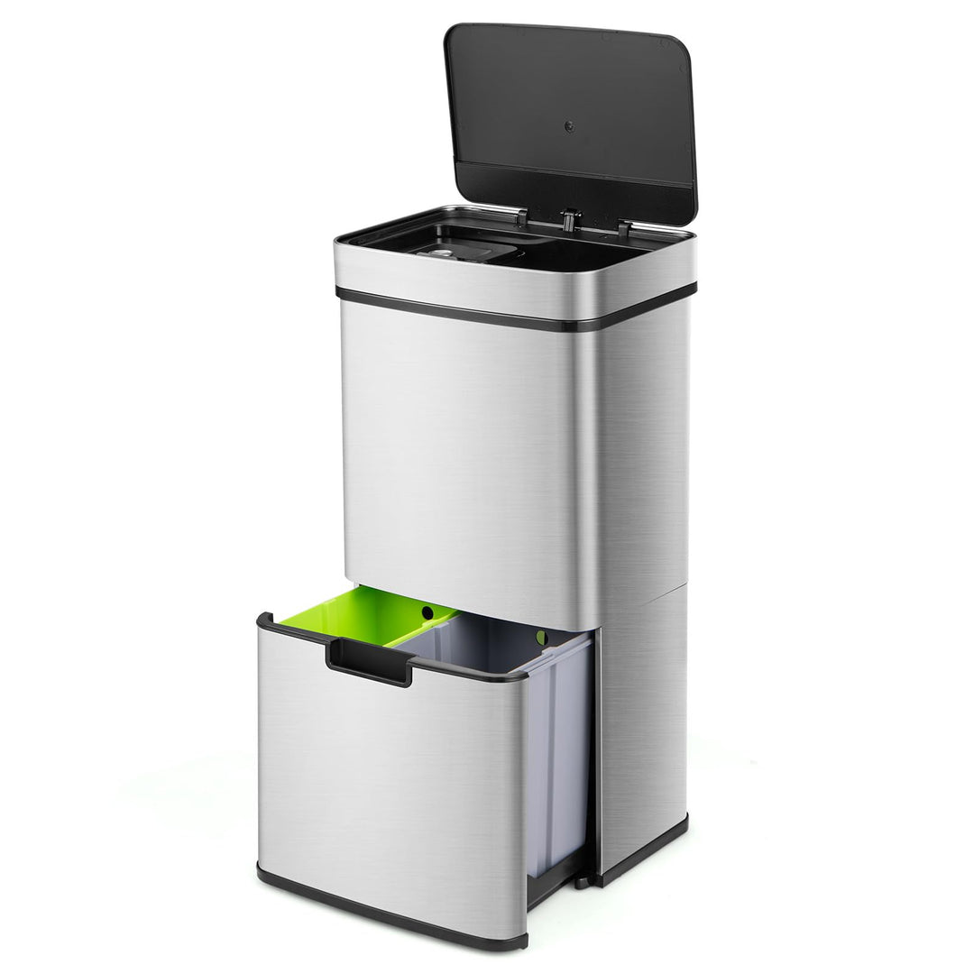 FANTASK 72L Mülleimer Küche, 4 Fächer Edelstahl Bin mit Sensor, Automatisch Abfalleimer mit Softclos