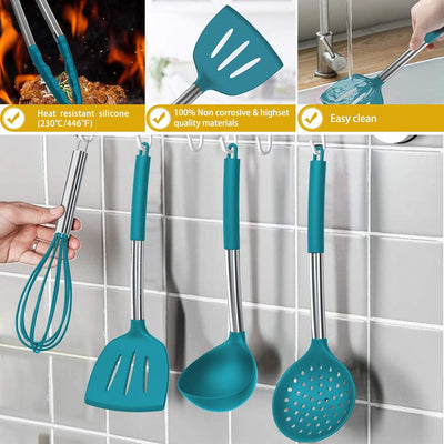 Umiten Chef Küchenutensilien-Set, 15-teilig, Silikon, Marineblau, Blau