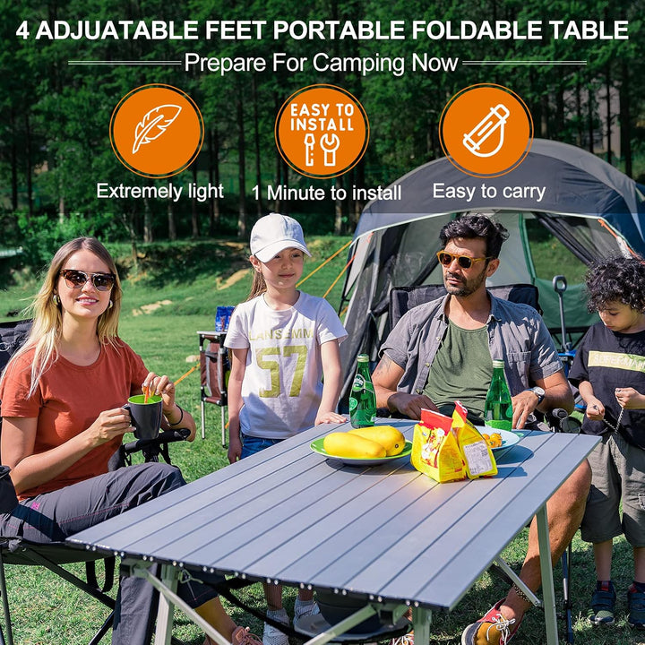 Portal Campingtisch faltbar Höhenverstellbar Klapptisch 60kg belastbar Aluminium 90 x 53cm für 4 Per
