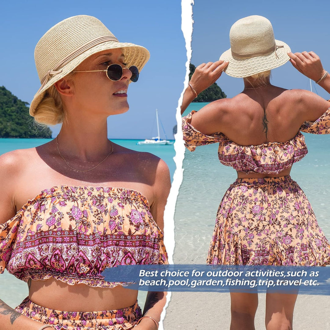 Comhats Damen Sonnenhut Faltbarer Strohhut für am Strand UV Schutz Sommerhut 92567_Beige M, 92567_Be