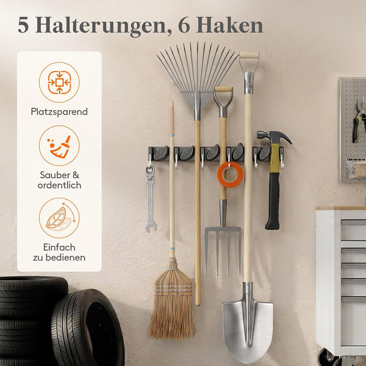 Lifewit Besenhalterung Wand, halterung gartengeräte, 2 Pack, Schwarz | Haken Gartengeräte Aufhängen