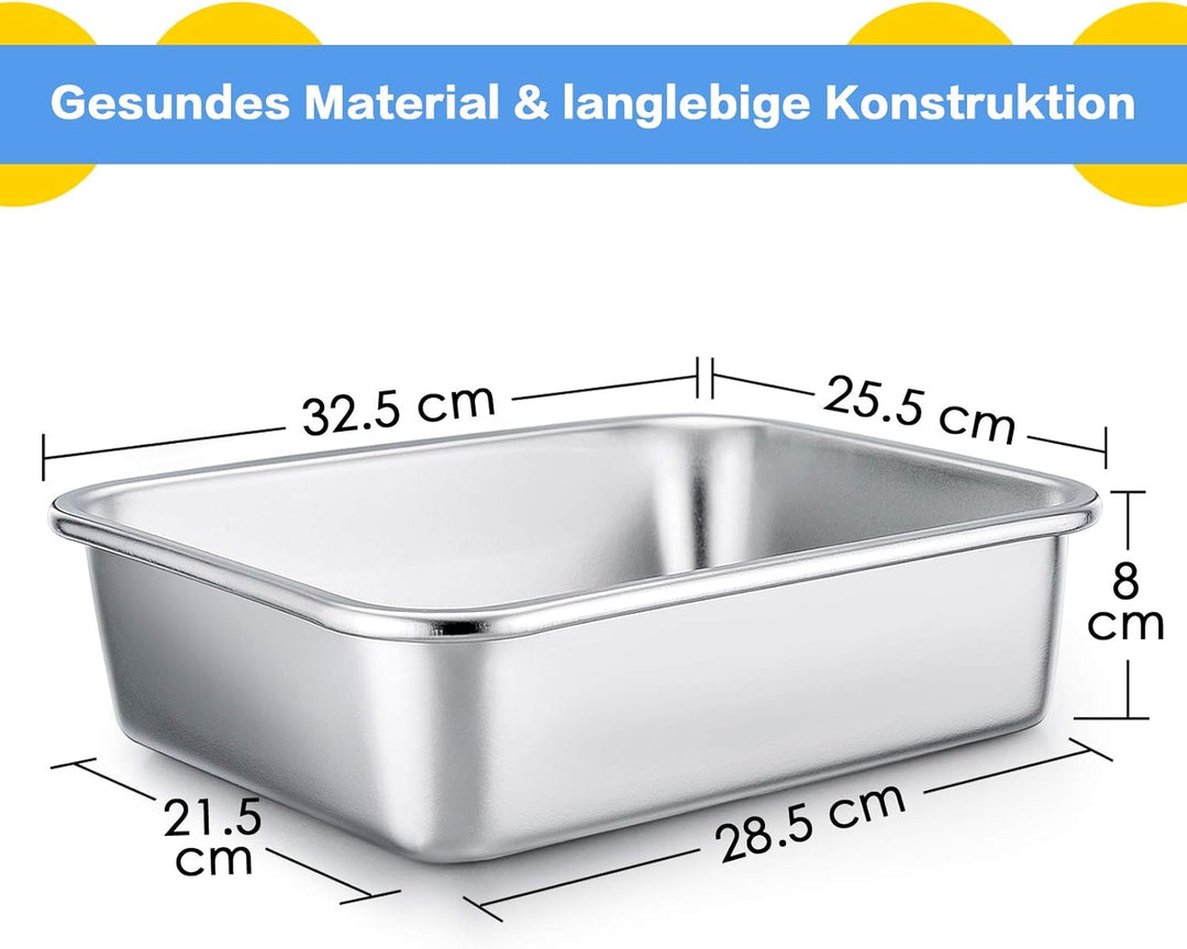 Homikit Auflaufform, Edelstahl Rechteckig Backform Kuchenform Ofenform Gross, 32,5 x 25,5 x 8 cm, Pe