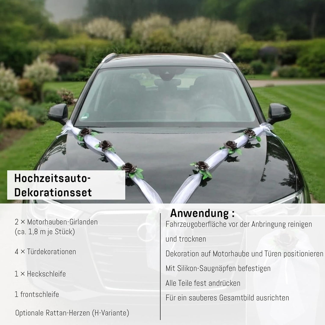 Organza M + Schleife Auto Schmuck Braut Paar Rose Deko Dekoration Autoschmuck Hochzeit Car Auto Wedd