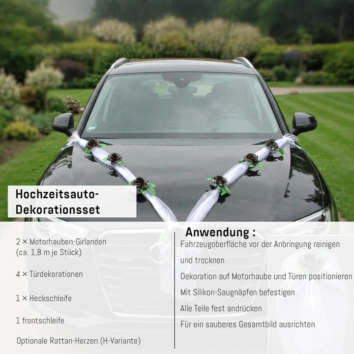 Organza M + Schleife Auto Schmuck Braut Paar Rose Deko Dekoration Autoschmuck Hochzeit Car Auto Wedd