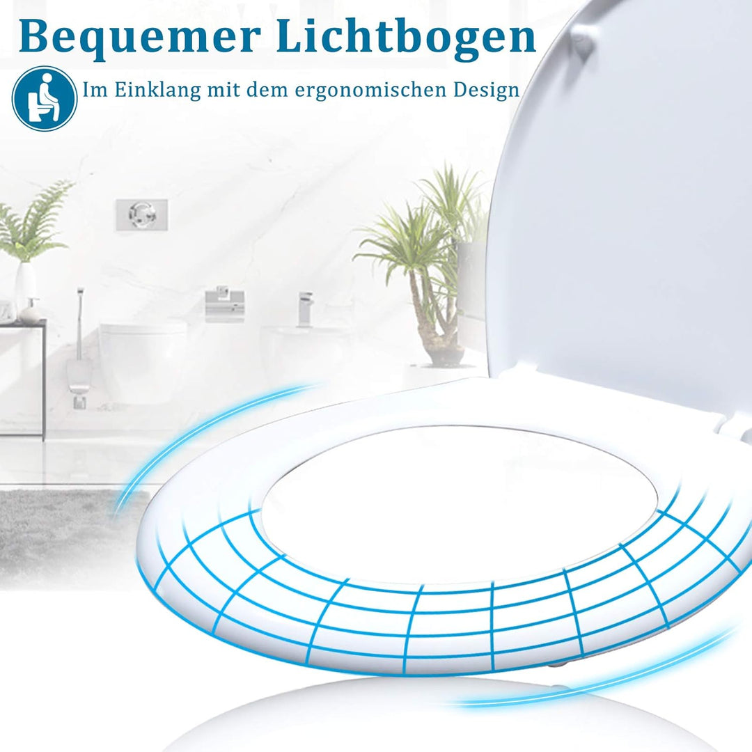 WC Sitz Absenkautomatik Toilettendeckel mit Absenkautomatik，Softclose aus Duroplast und Edelstahl To