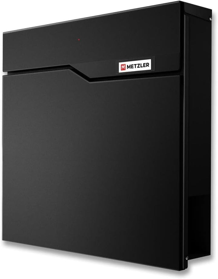 Metzler Briefkasten in Schwarz RAL 9005 mit Zeitungsfach –Wandbriefkasten Metall pulverbeschichtet –