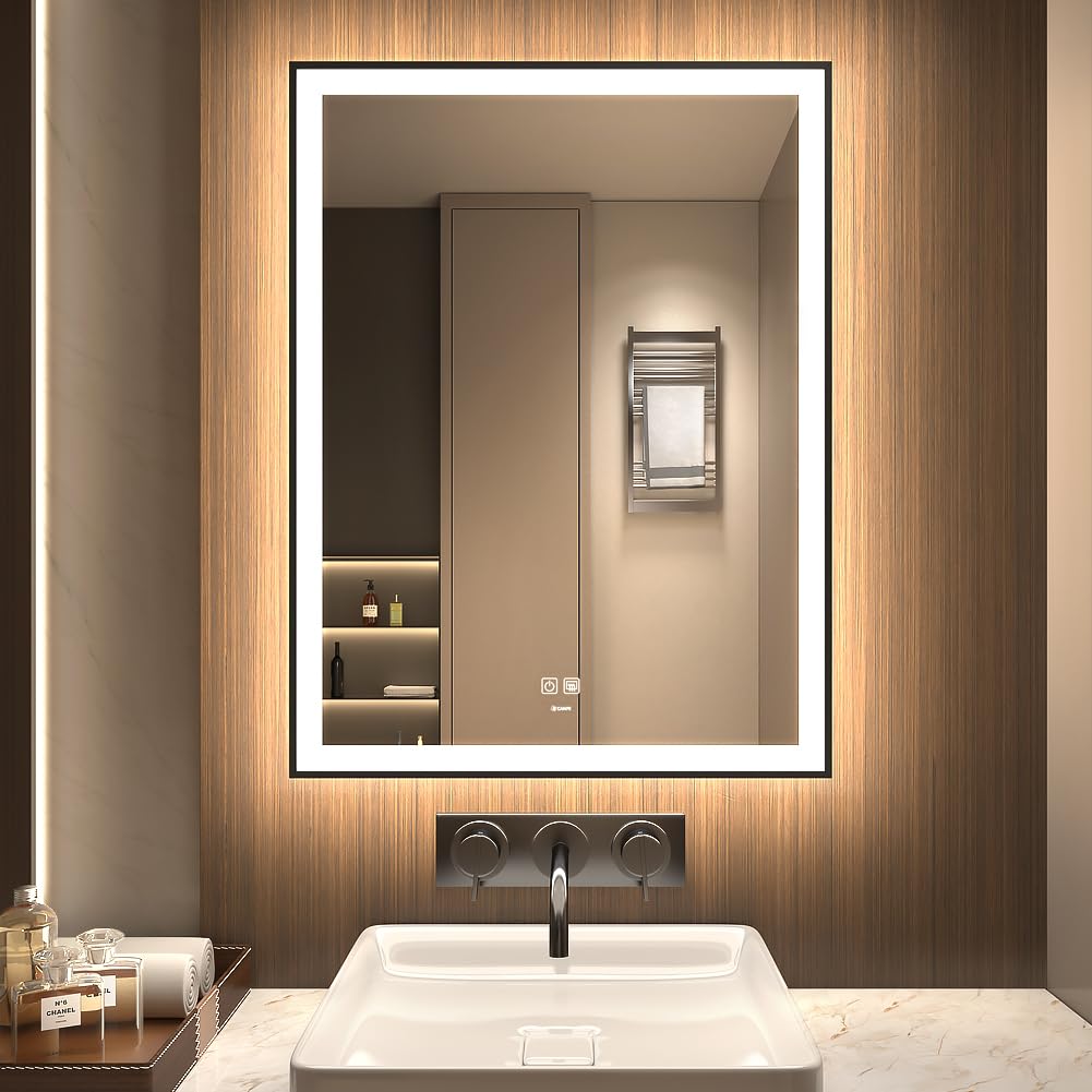 GANPE LED Badezimmerspiegel, Make-up Kosmetikspiegel Wandmontage, Grosser moderner rahmenloser beleu