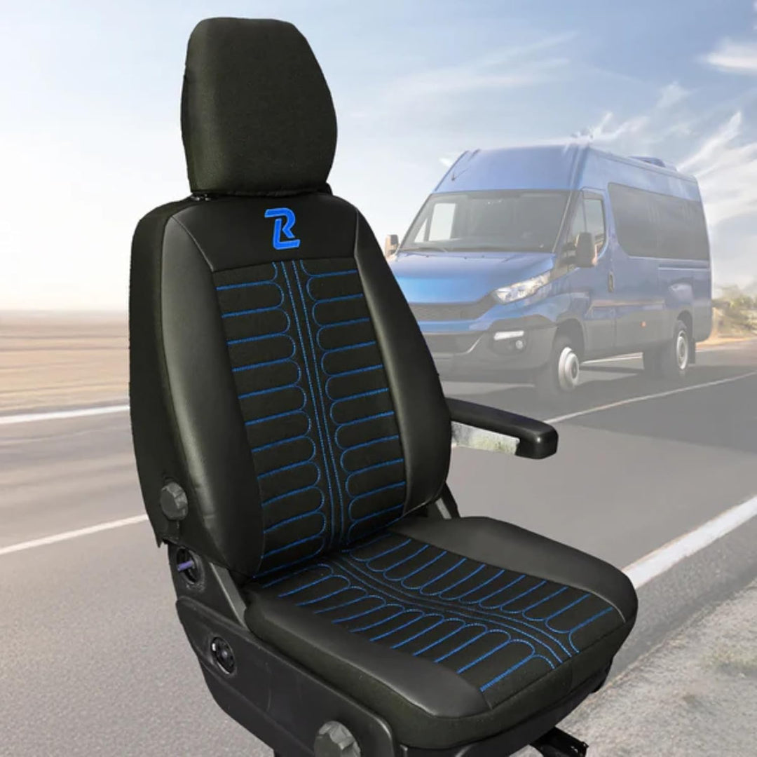 LUCARO Sitzbezüge Auto Set Tornado für Iveco Daily ab 2014 1+2 Schwarz und Blau - Autositzbezüge Str