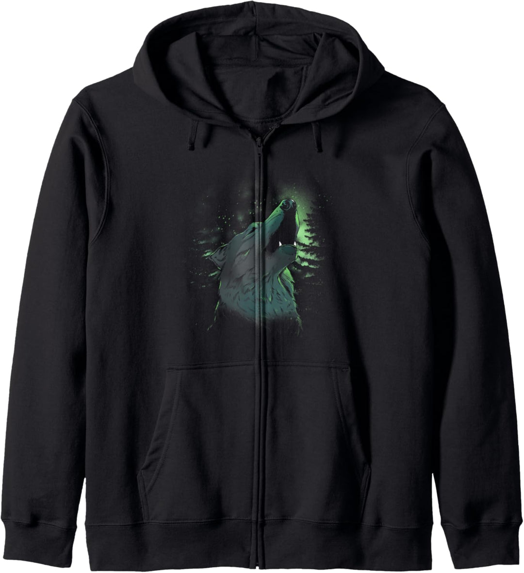 Heulender Wolf Night Forest Aurora Borealis Sky Stars Kapuzenjacke